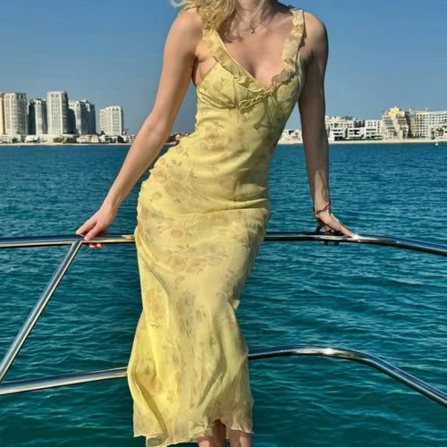 Maxi dress for women with floral lace embellishments and elegant V-neck Amarae