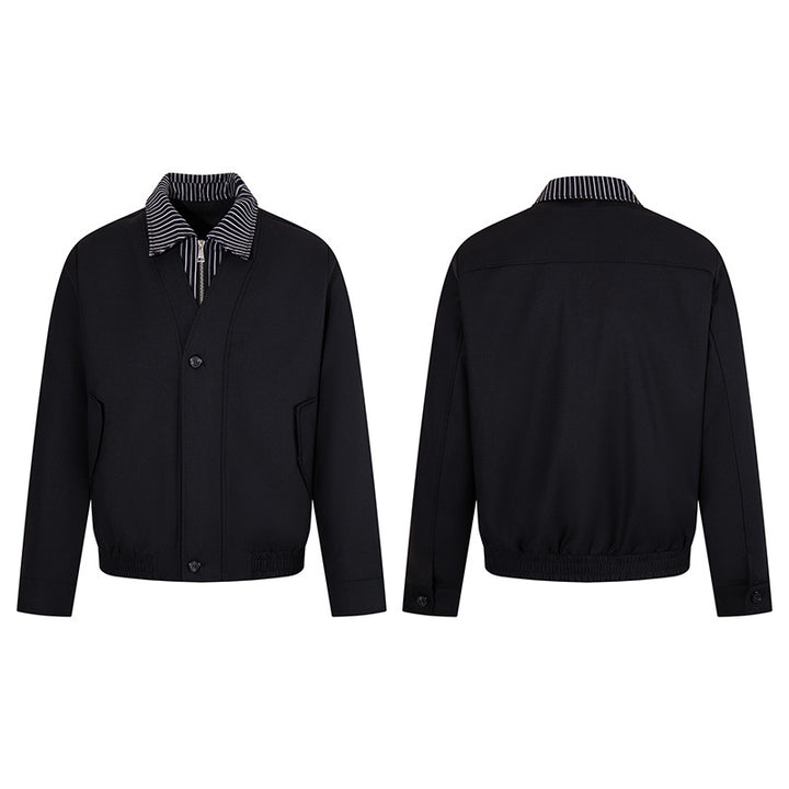 Men's short-cut blouson jacket with striped inner collar, concealed two-way zipper, and elastic hem Amarae