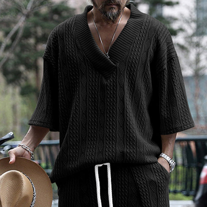Thick knit sweater for men with deep V-neck Lune London