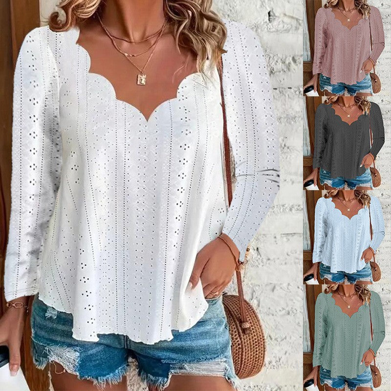 Light blouse for women with a modern airy pattern and an elegant neckline Lune London