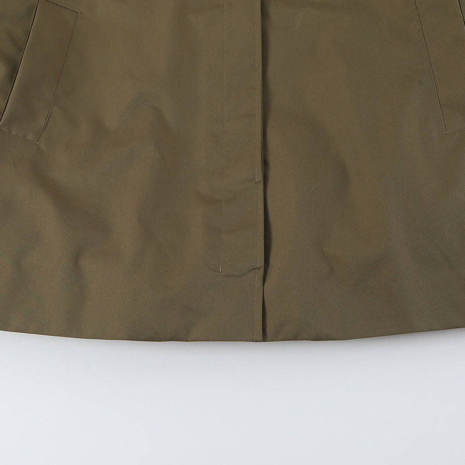 Women's Midi Length A-Line Transitional Coat with Stand-up Collar and Concealed Button Placket Amarae
