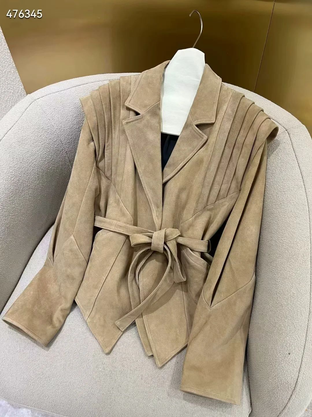 Elegant synthetic leather jacket for women with ruffle details and practical pockets Lune London