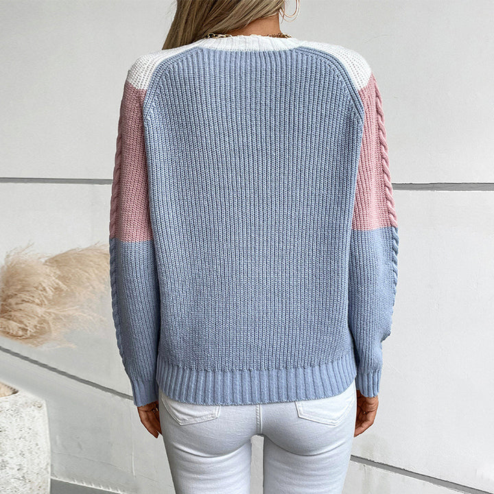 Women's chic and stylish knitted sweater with geometric patterns and twisted ribs