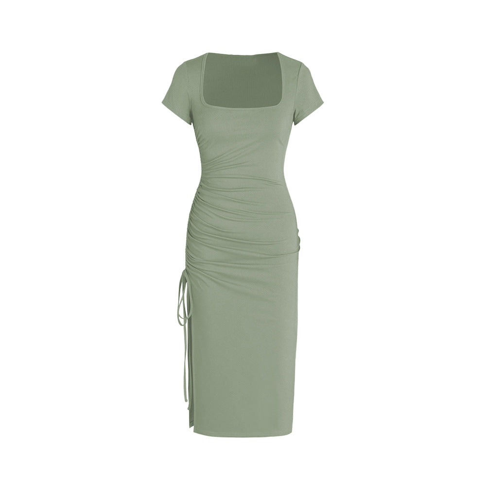 Robe midi ajustée pour femme avec fente latérale et détails froncés Chic & Stil