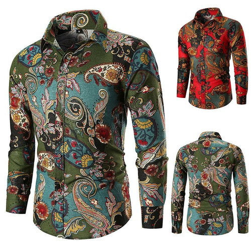 Men's Long Sleeve Shirt with Extravagant Paisley Pattern and Fine Cotton Quality Amarae