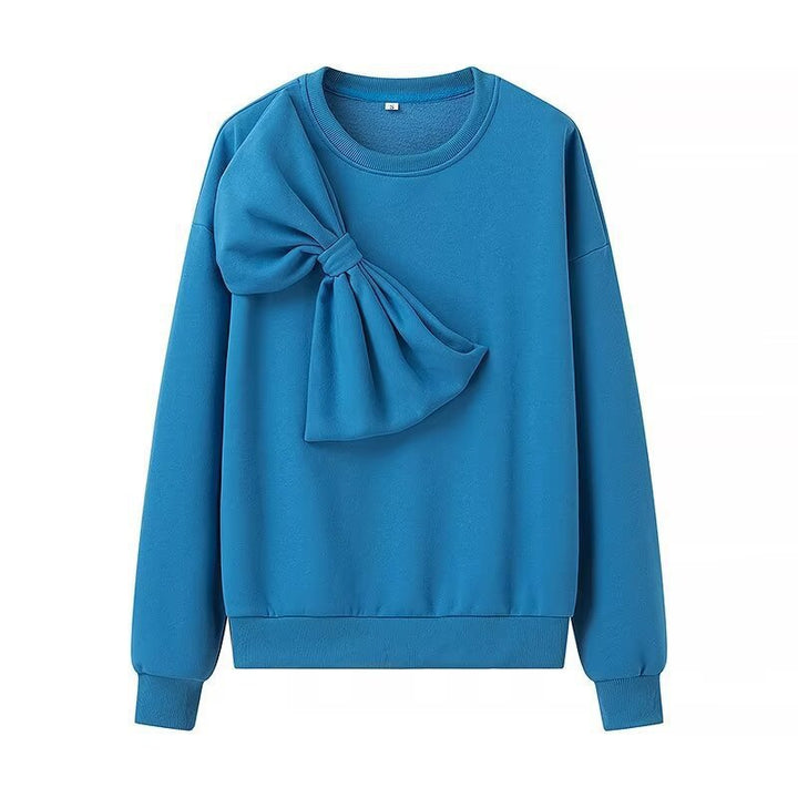 Women's sweatshirt with oversized bow appliqué and round neck Amarae
