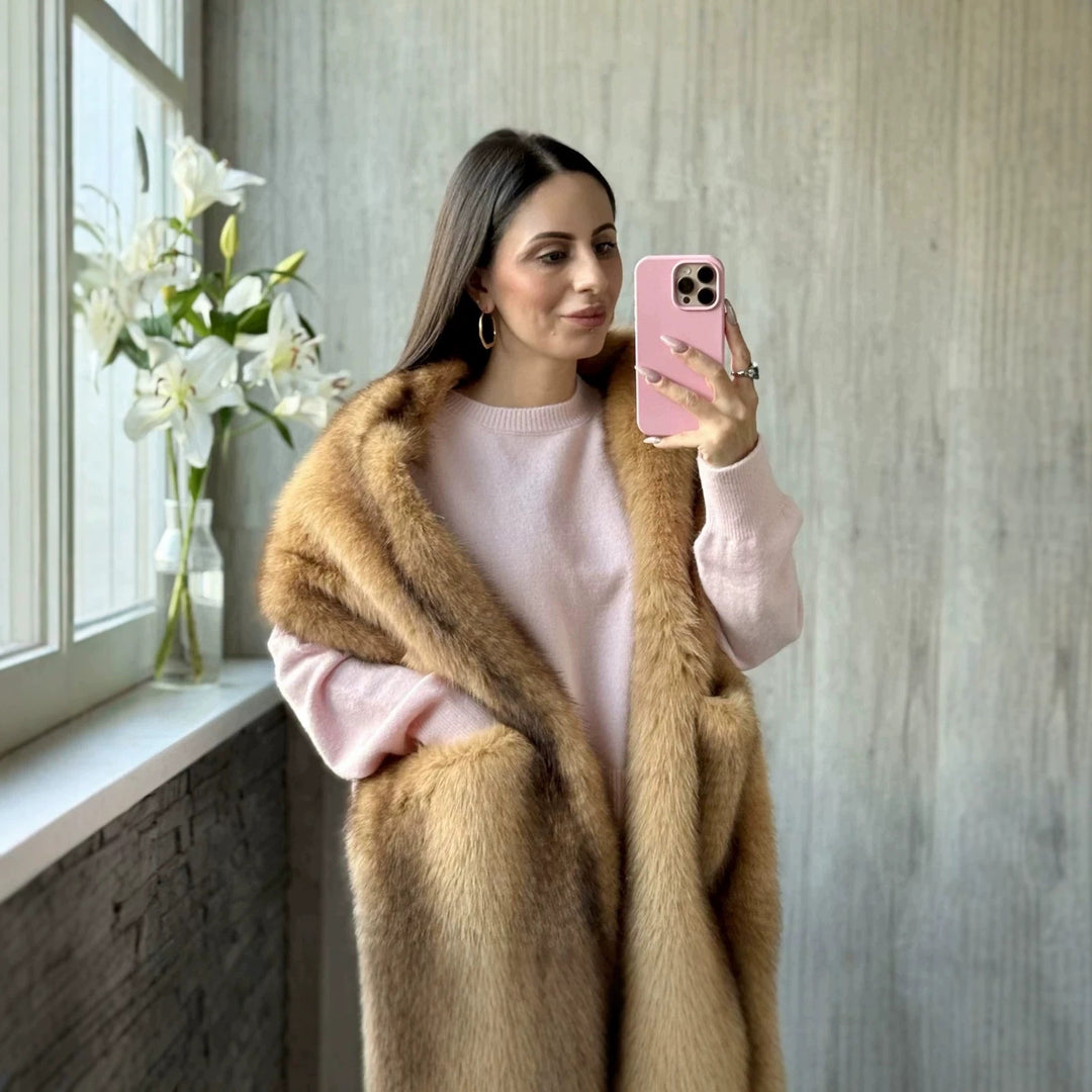 Ladies' Luxurious Long Faux Fur Stole with Voluminous Shawl Collar Amarae