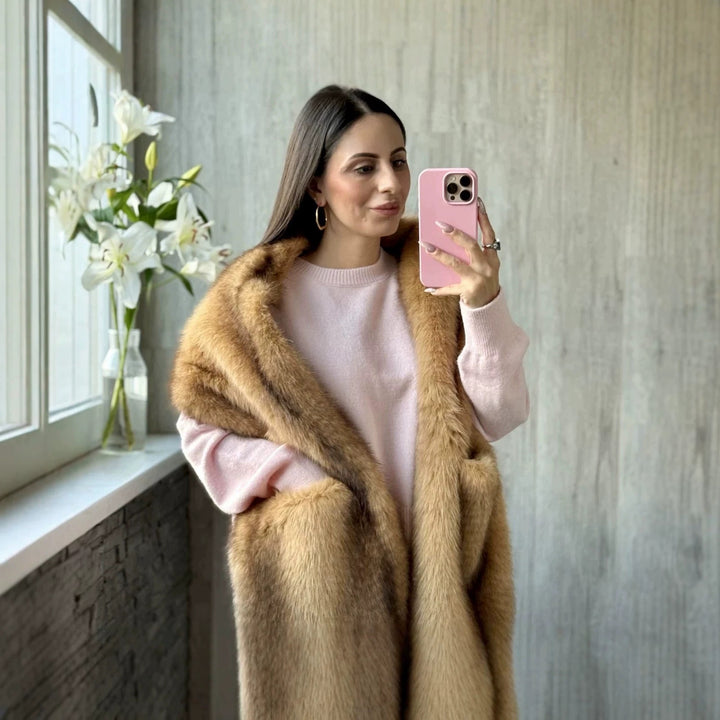 Ladies' Luxurious Long Faux Fur Stole with Voluminous Shawl Collar Amarae