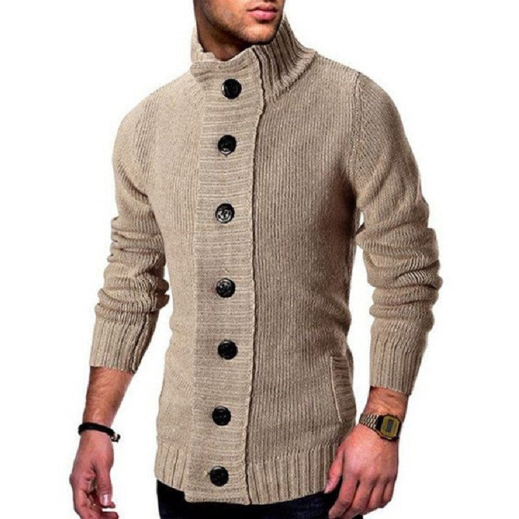 Knit jacket for men with stand-up collar and distinctive button details Lune London