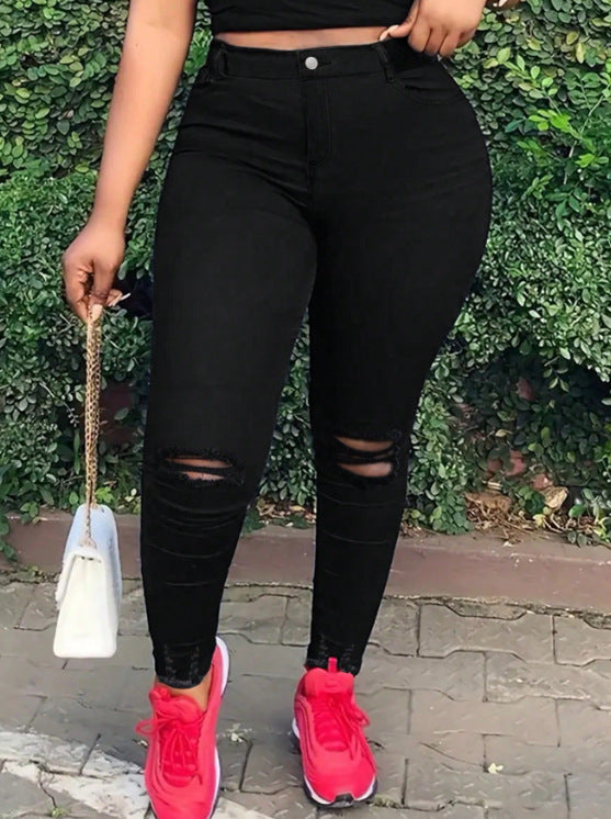 Women high-waisted body-shaping skinny jeans with knee rips and butt-lifting waistband Amarae