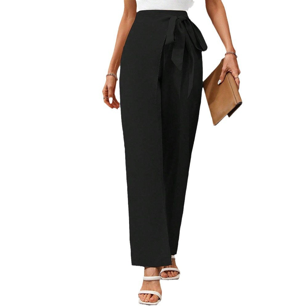 Chic & Stil high-waisted elegant palazzo pants for women with side tie belt