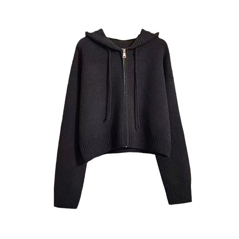 Haut de survêtement court pour femmes avec fermeture éclair complète et capuche Chic & Stil