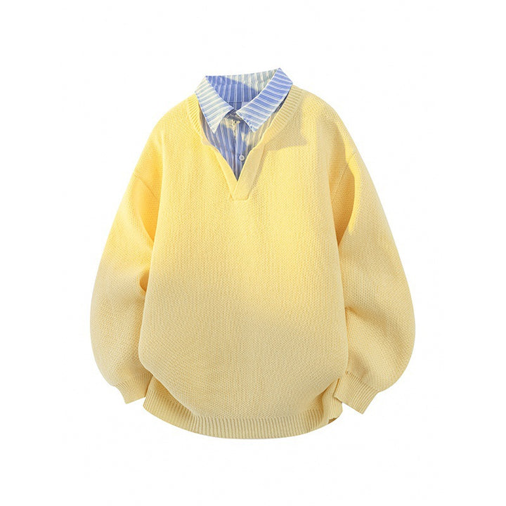 Women's sweater with integrated shirt collar and casual V-neck Lune London