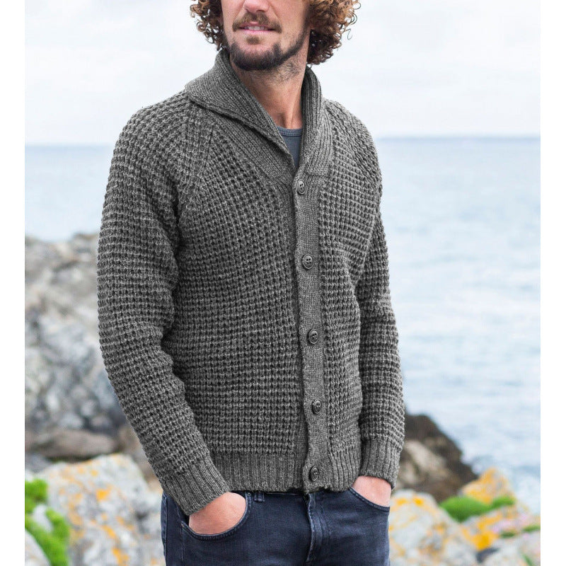 Men's knitted jacket with a fine structure design and practical buttons Lune London