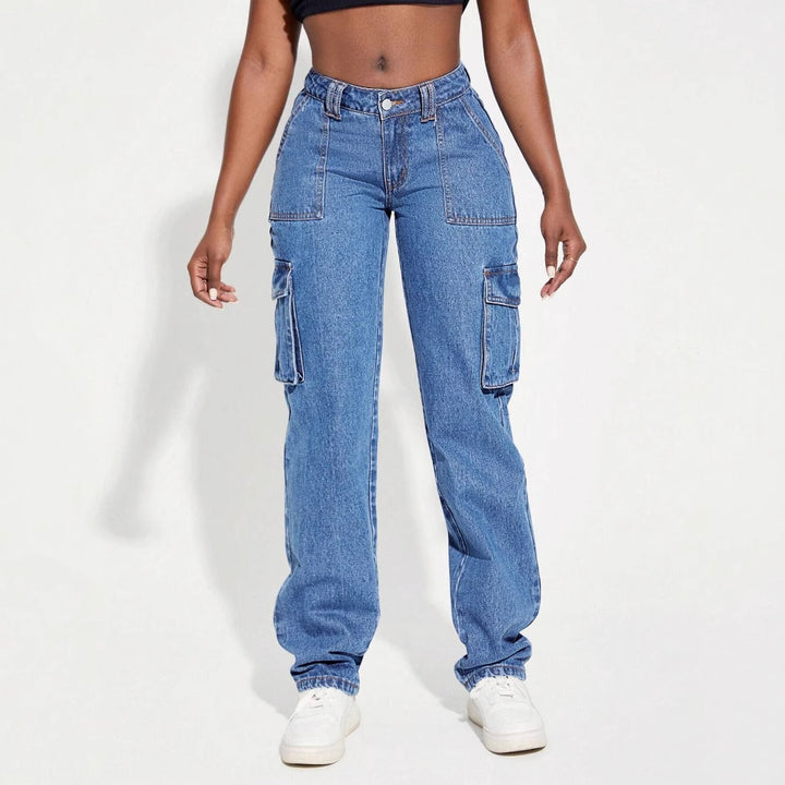 Women's cargo jeans with elastic waistband and practical side pockets Chic & Stil