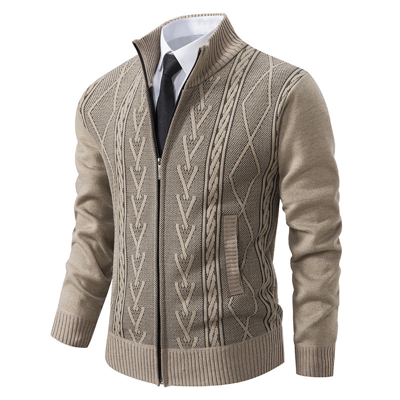 Men's knitted sweater with a modern cable pattern and a high collar Lune London