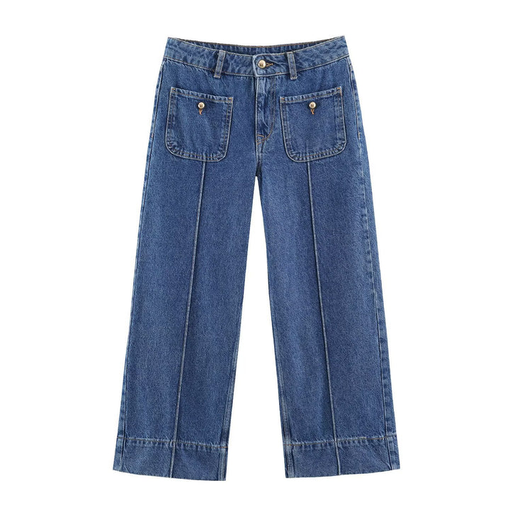Ladies High-Waist Wide-Leg Jeans with patch front pockets and center seam detail Amarae