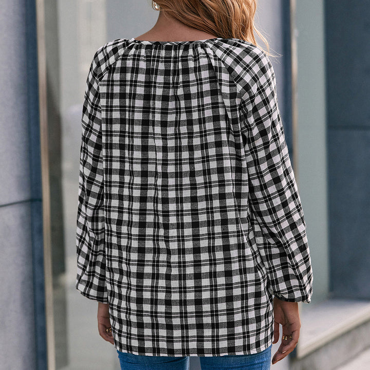Shirt for women with check pattern and bow detail Lune London