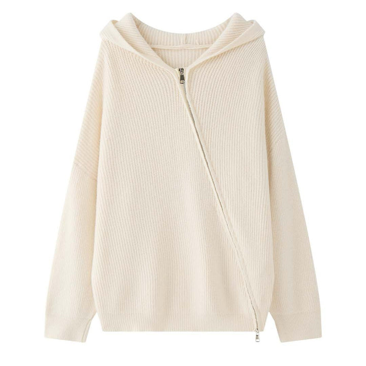 Women's Cozy Zip Hoodie Cardigan in Ribbed Knit Mix with Balloon Sleeves Amarae