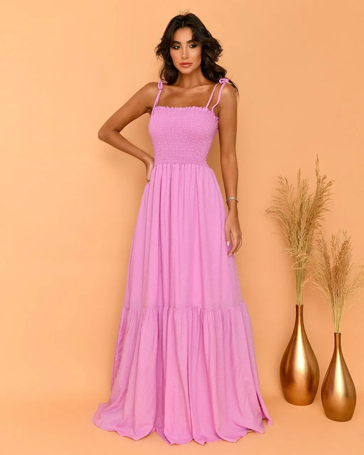 Women's airy maxi dress with spaghetti straps and ruffle details Lune London