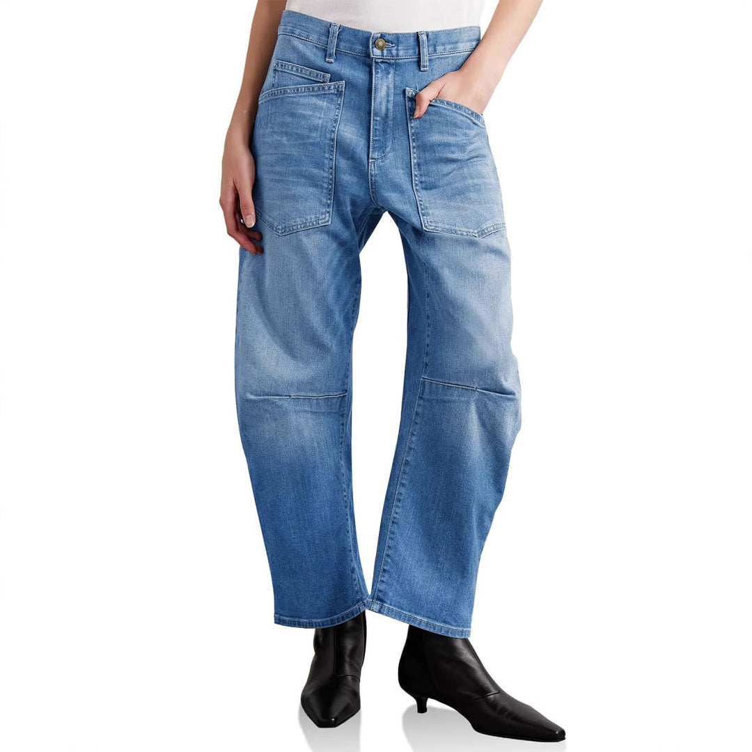 Women's mid-rise denim pants with unique patch pockets Lune London