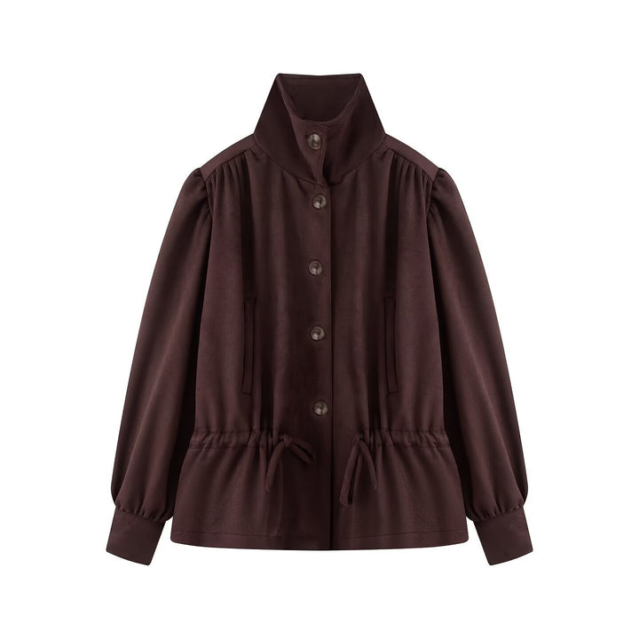 Women's Tailorable Short Jacket with Drawstring, Stand-up Collar, and Balloon Sleeves Amarae