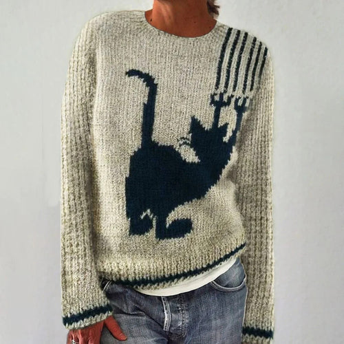 Pull confortable pour femmes avec motif renard et manches rayées Chic & Stil