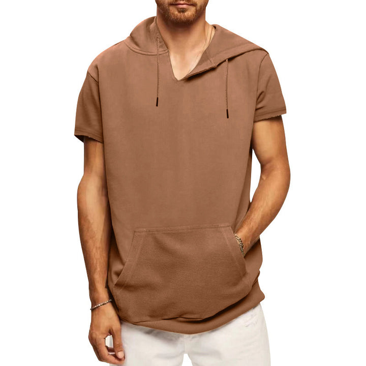 Men's Short Sleeve Hoodie with Practical Kangaroo Pocket Amarae