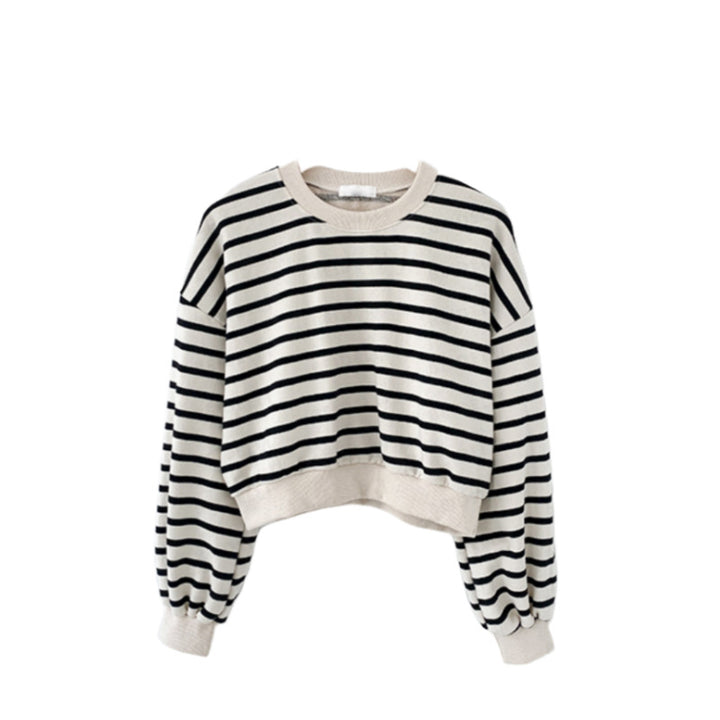 Sweatshirt décontracté rayé pour femmes avec manches bouffantes Chic & Stil