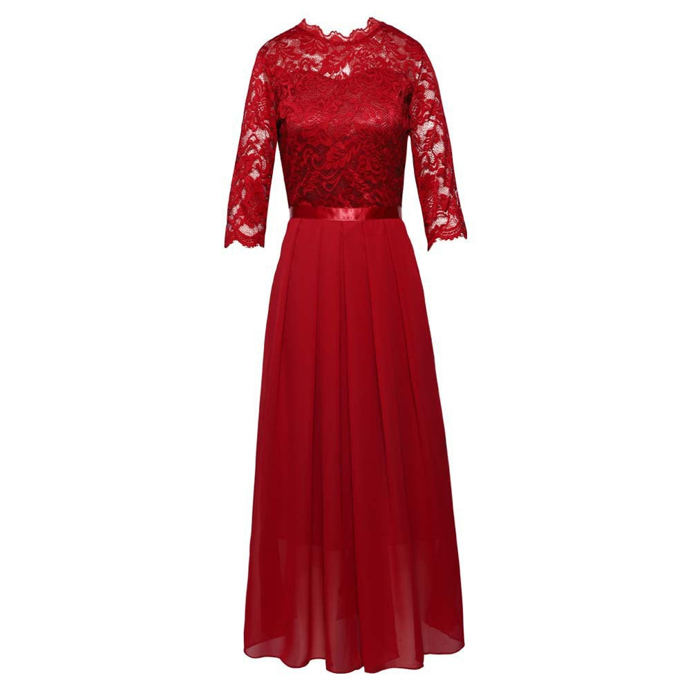 Elegant evening dress for ladies with lace top and flowy skirt Lune London