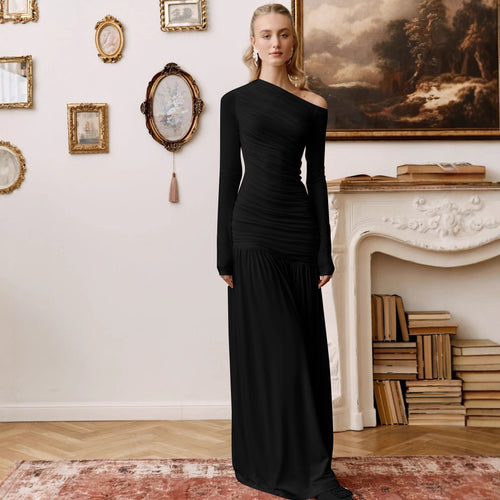 Elegant maxi dresses for women with asymmetric cut and ruching Amarae