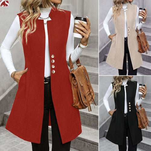 Women Plush Gilet with Large Pockets and Elegant Collar Amarae