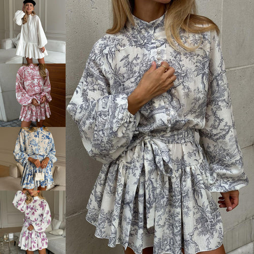 Sheath dress for women with Victorian collar and ruffled hem Amarae
