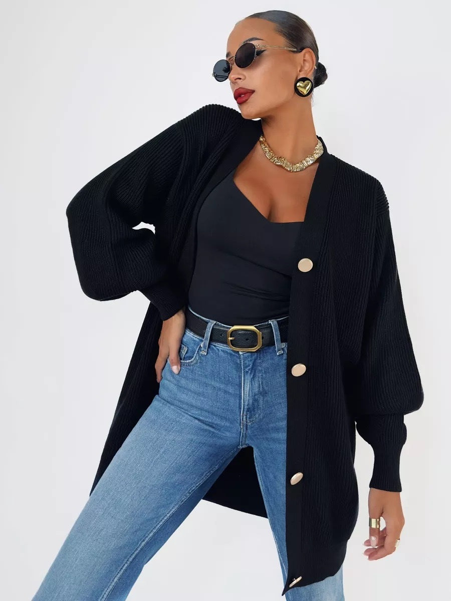 Chunky knit cardigan for women with button details Lune London