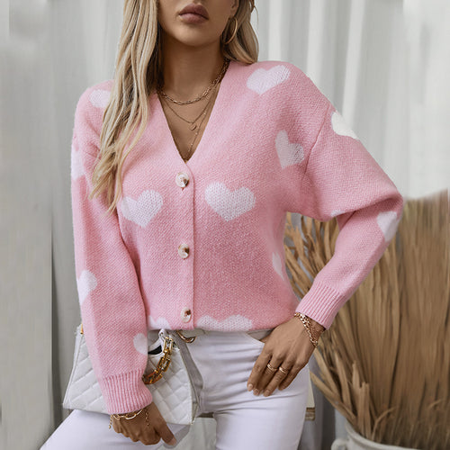 Fashion knit jacket for women with heart patterns and buttons Amarae