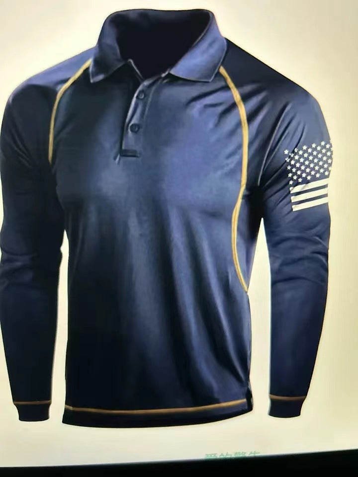 Men's long sleeve polo shirt with a patriotic design and a functional fit Amarae