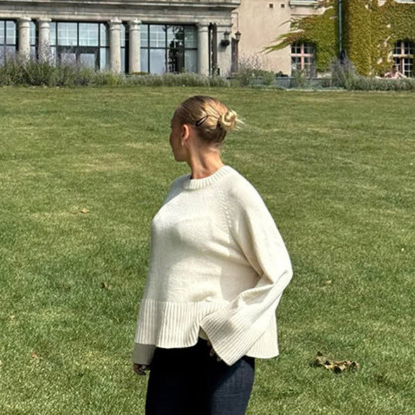 Women's oversized knit sweater with wide ribbed hem and trumpet sleeves Amarae