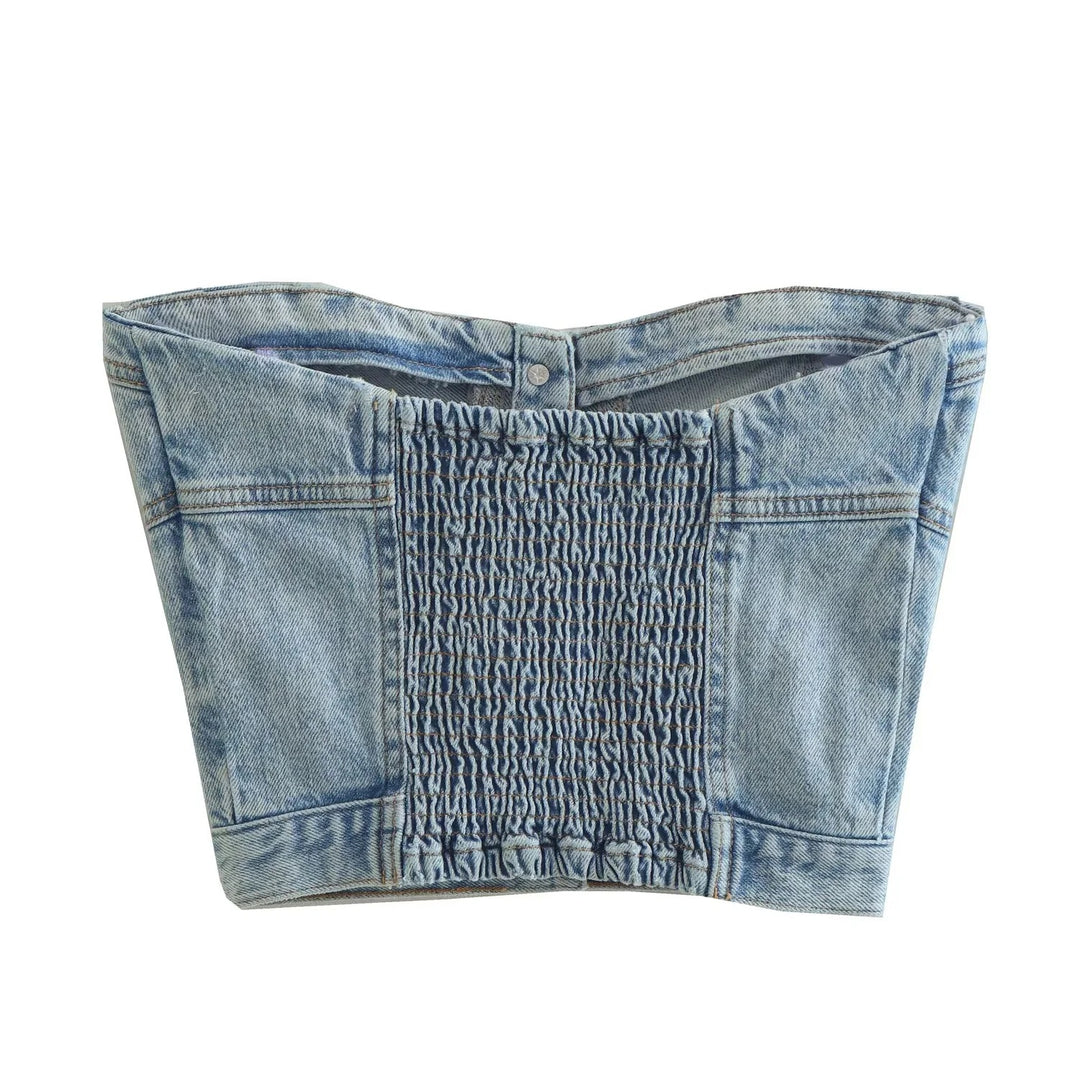 Women's Denim Crop Top with Knitted Overlay Lune London