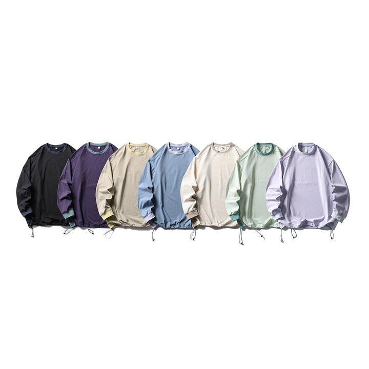 Unisex Oversize Fleece Pullover with Drawstring Hem and Contrast Collar Amarae