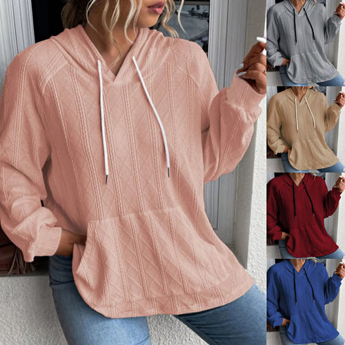 Women's Large Knit Hoodie with V-Neck and Stylish Chic Hood