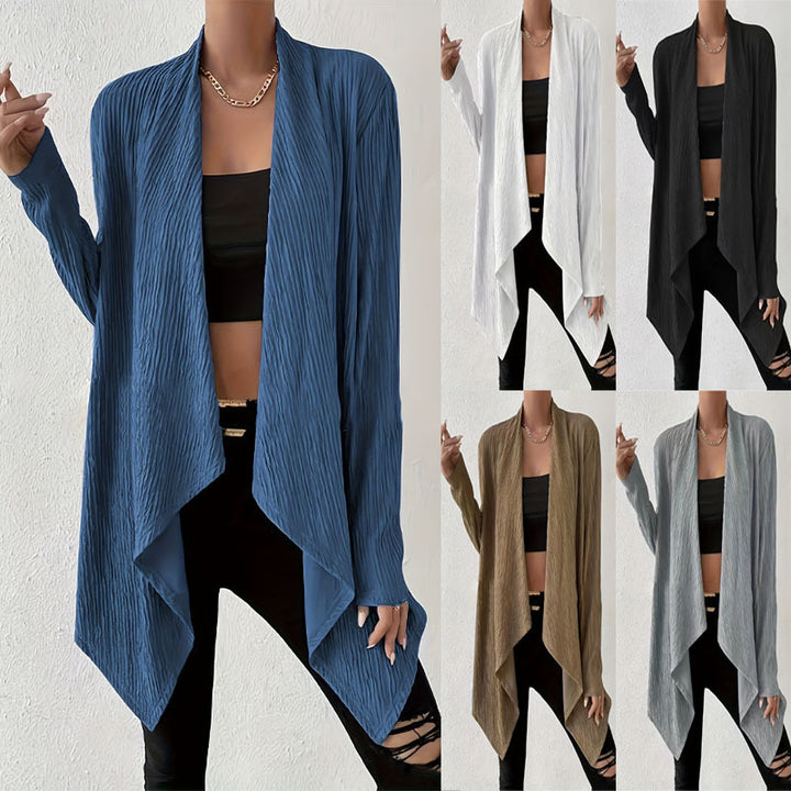 Ladies Long Sleeve Cardigan with Textured Design and Open Cut Lune London