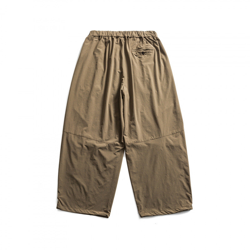 Men's Wide Cropped Harem Pants with Pleat Look, Elastic Waistband and Drawstring Amarae