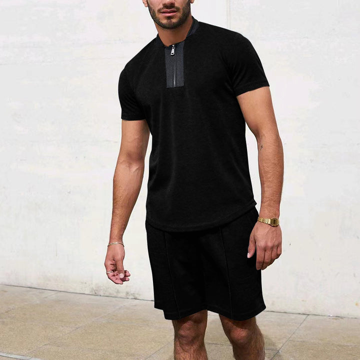 Men's short sleeve sports t-shirt with zip and jogging shorts Lune London