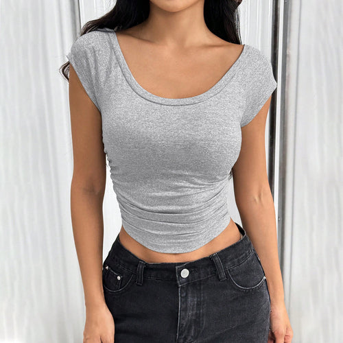 Haut court ajusté pour femmes avec fronces et encolure ronde Chic & Stil