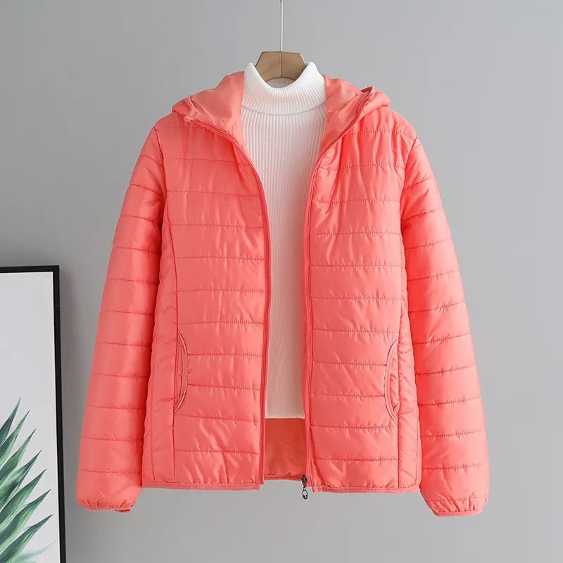Ladies quilted transitional jacket with practical pockets and hood Amarae
