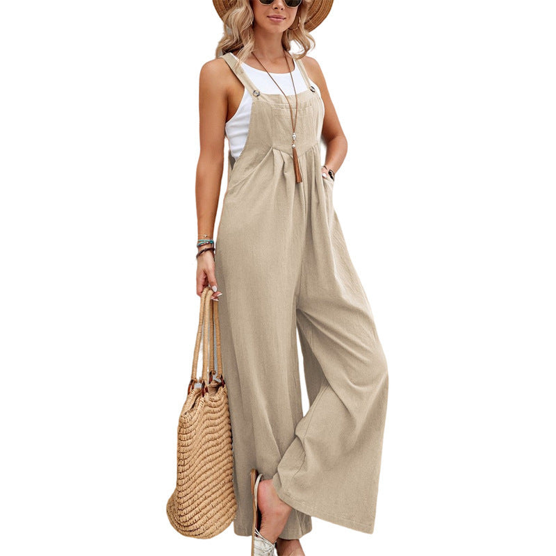 Ladies Casual Jumpsuit with Wide Leg and Adjustable Straps Lune London