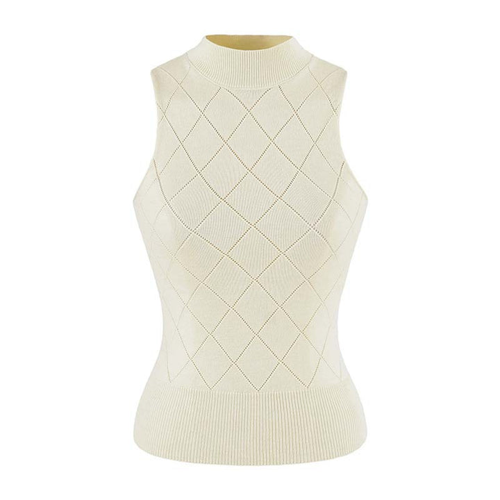 Women's Sleeveless Fine Knit Vest with Stand-Up Collar and Tailored Diamond Pattern Amarae