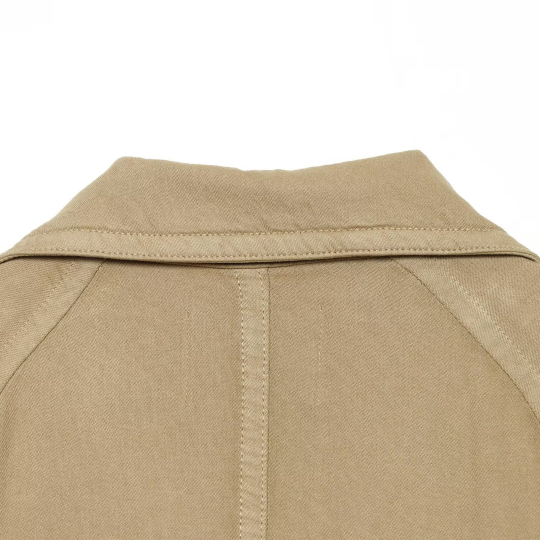 Women Cropped Trench Cape Jacket with double-breasted button placket, shoulder patches and tie belt Amarae