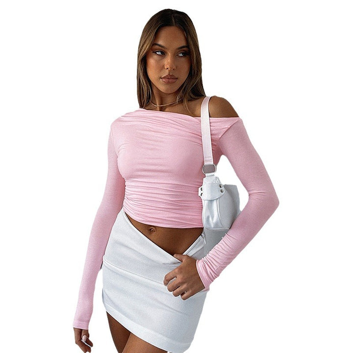 Women's off-the-shoulder ruched cropped long sleeve made of stretchy jersey Amarae