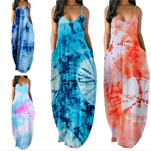 Amarae Women's Bohemian Tie-Dye Maxi Dress with Pockets